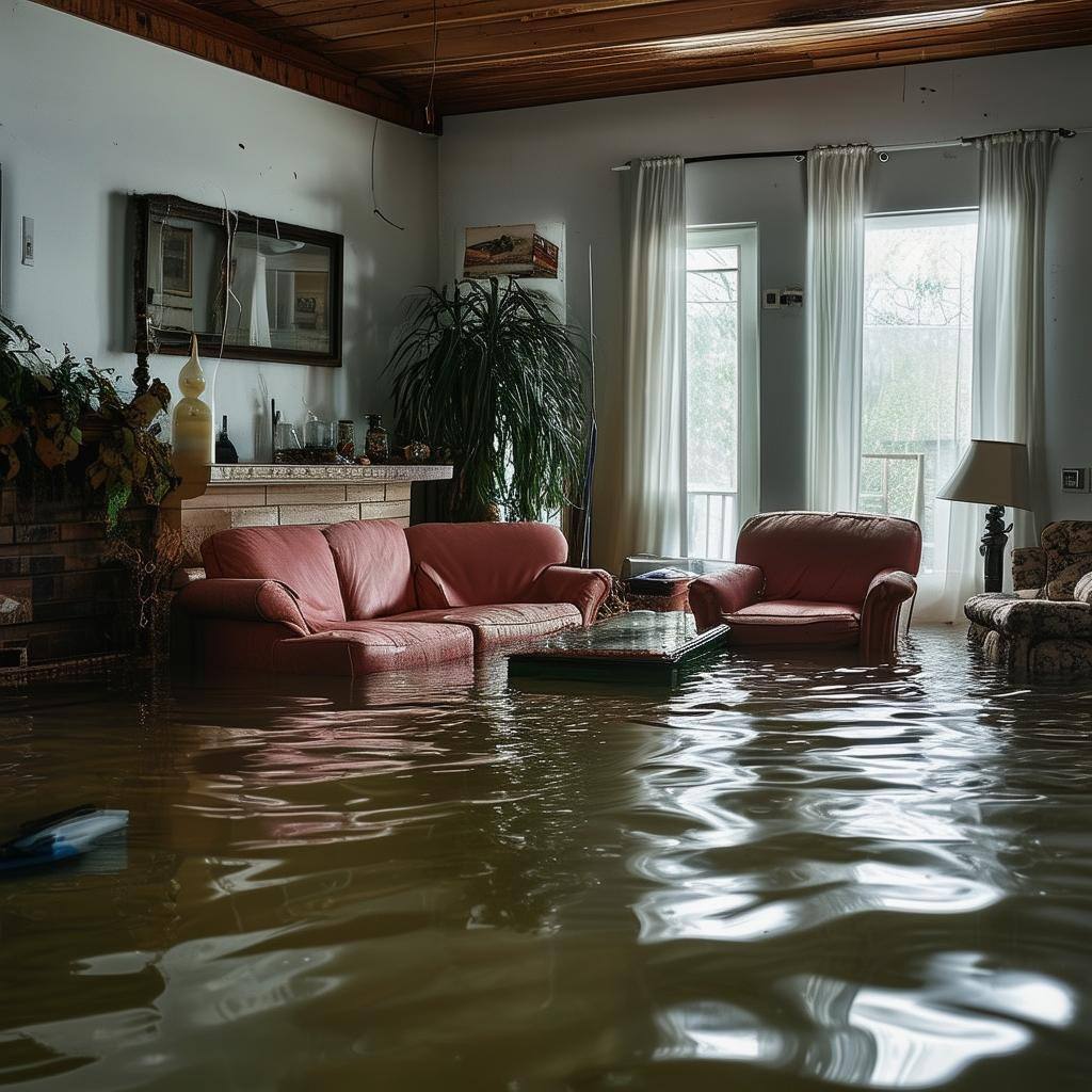 A flooded living room