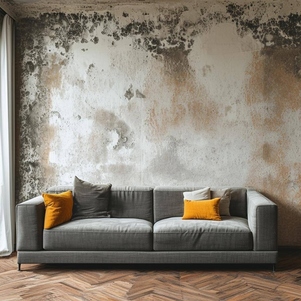 A living room with mold on the wall-1