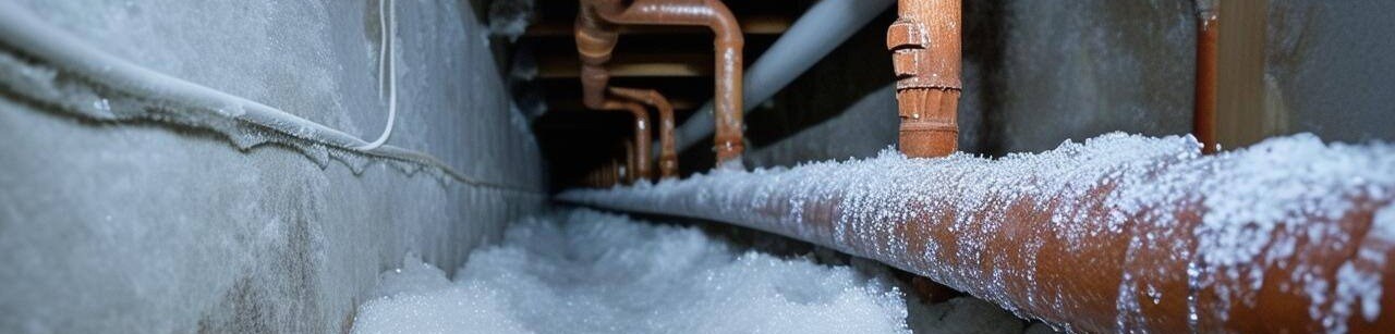 Pipes running through a basement, frozen-1