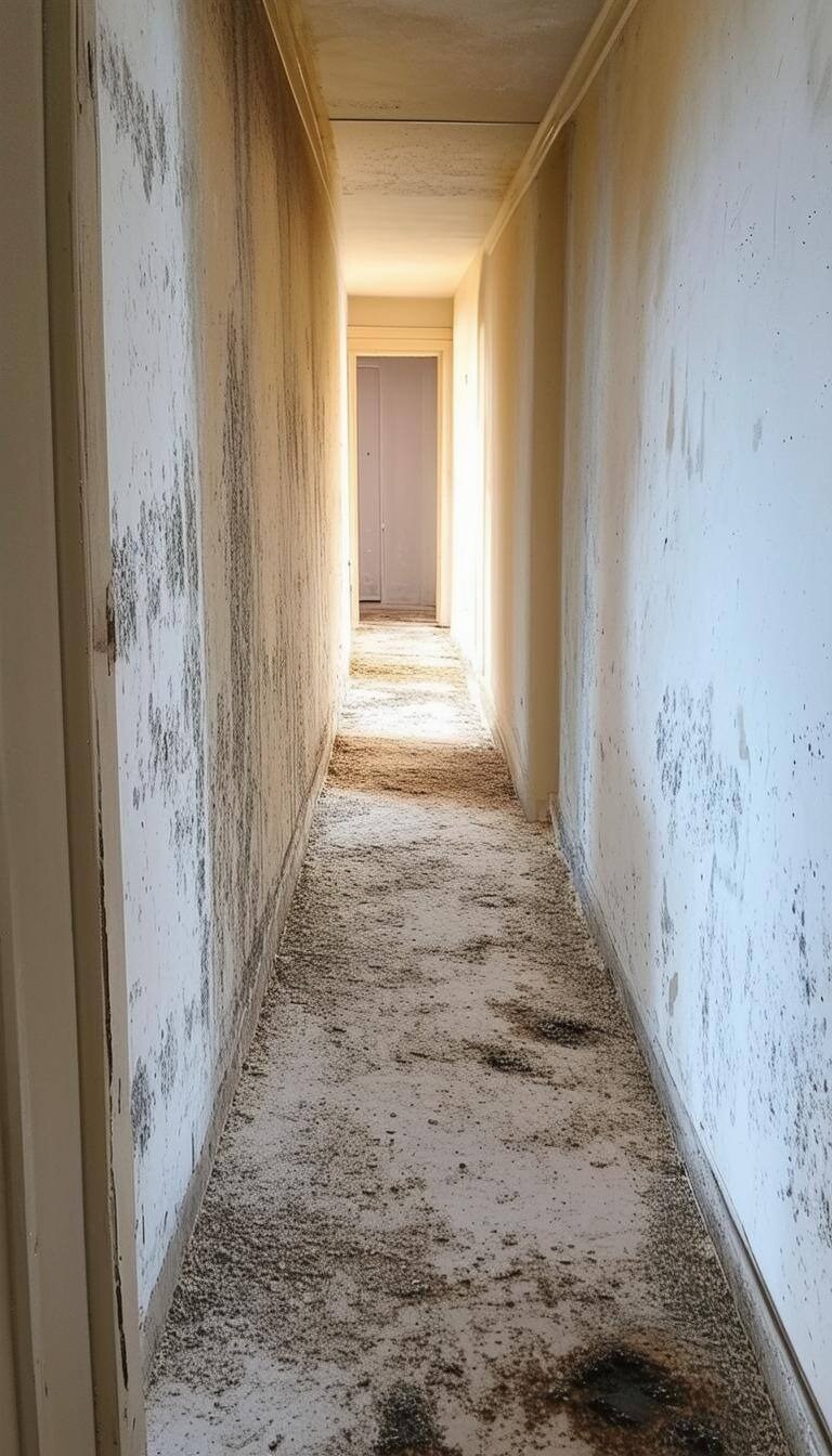 a hallway with wall with mold-1