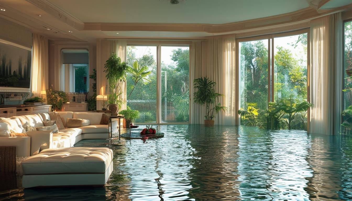 A living room flooded.