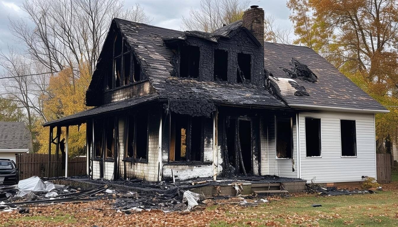 A house damaged by fire.