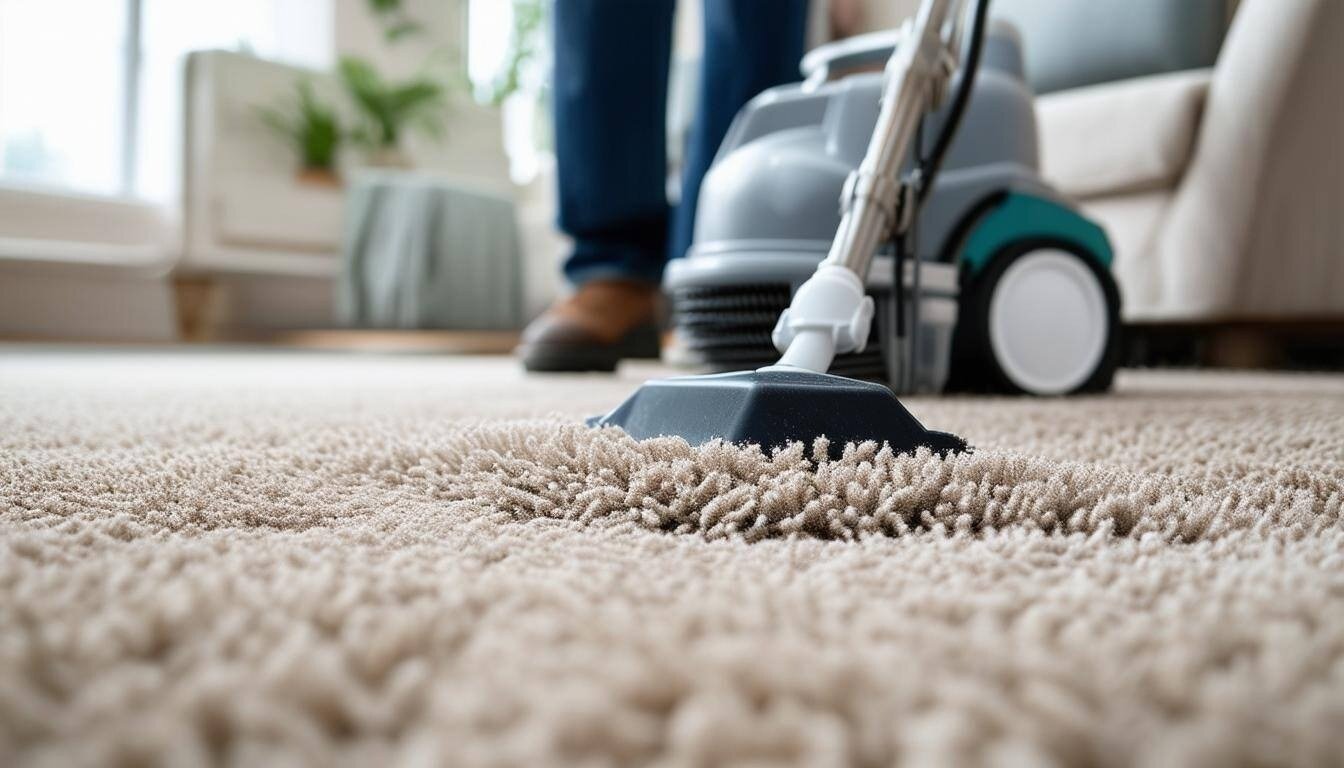 A man cleaning the carpet