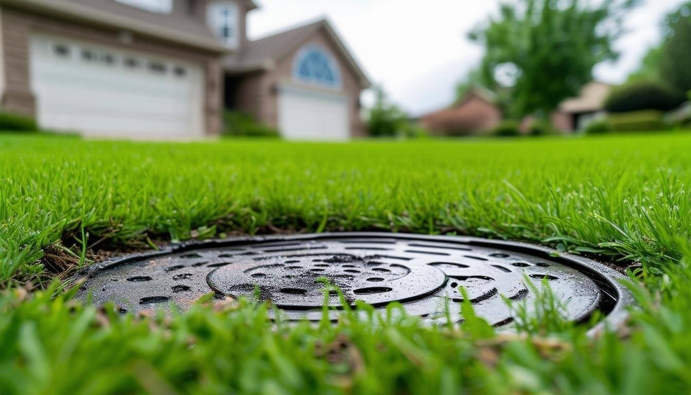 A septic tank hole cover leaking.