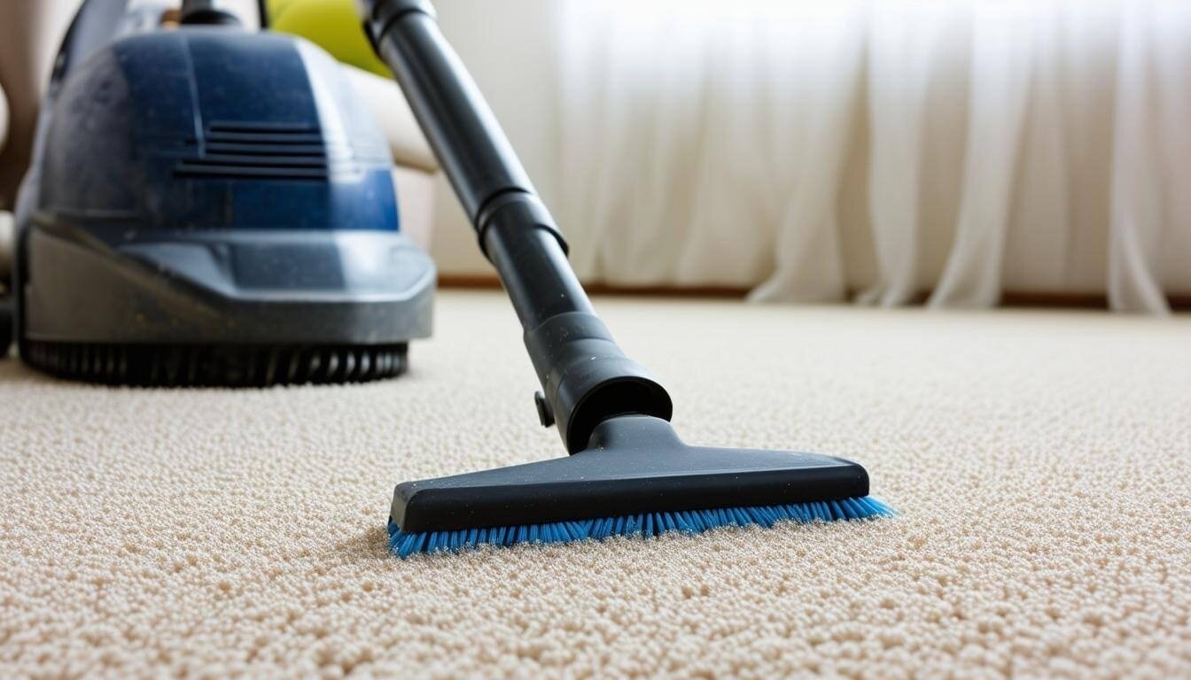 A carpet being deep cleaned by a professional.