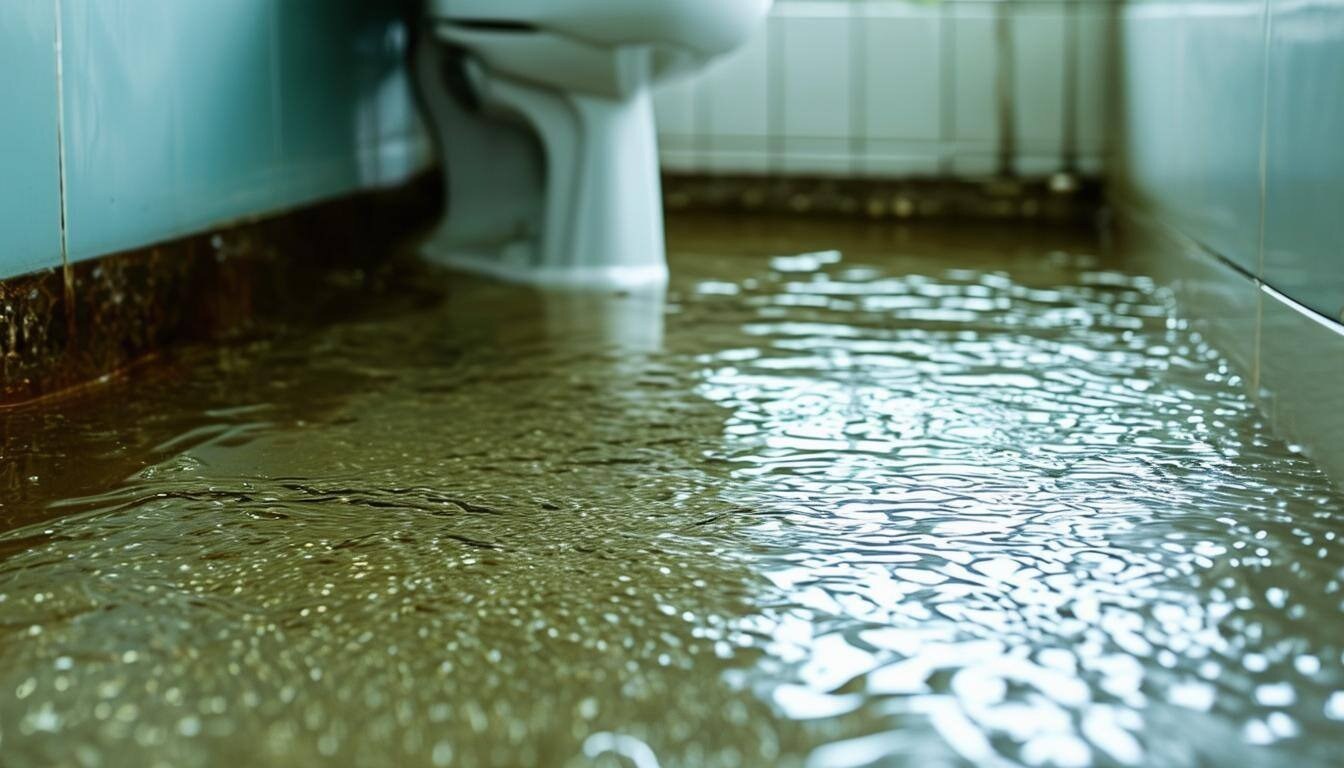 A flooded bathroom.