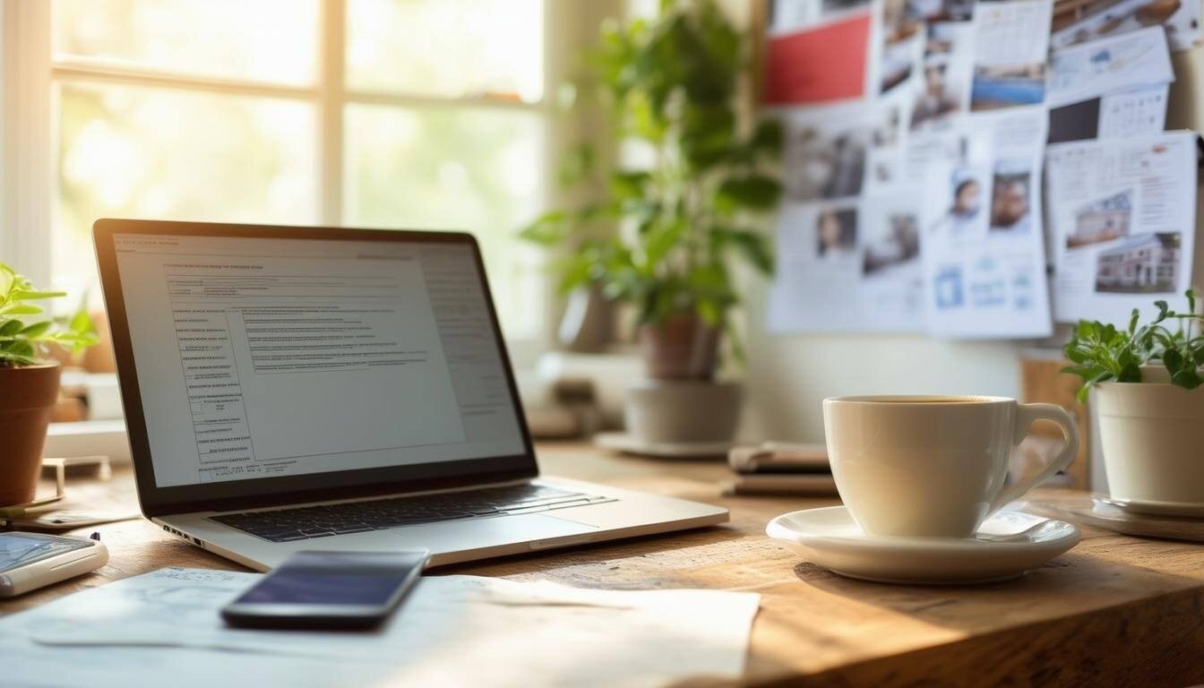 A laptop in a table with information