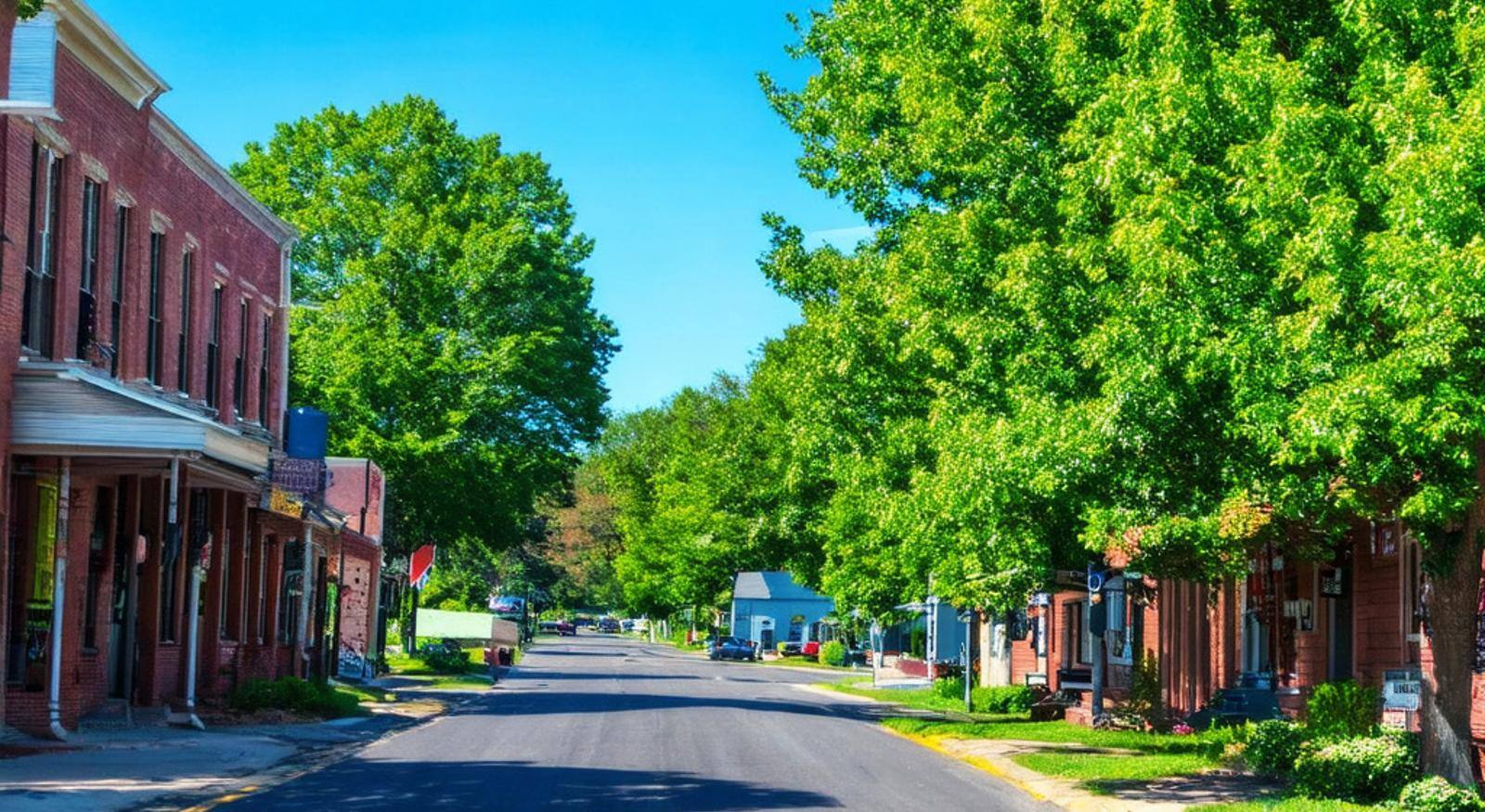 A street view from a rural city in the United States