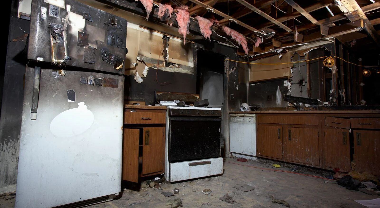 A house kitchen with fire damage