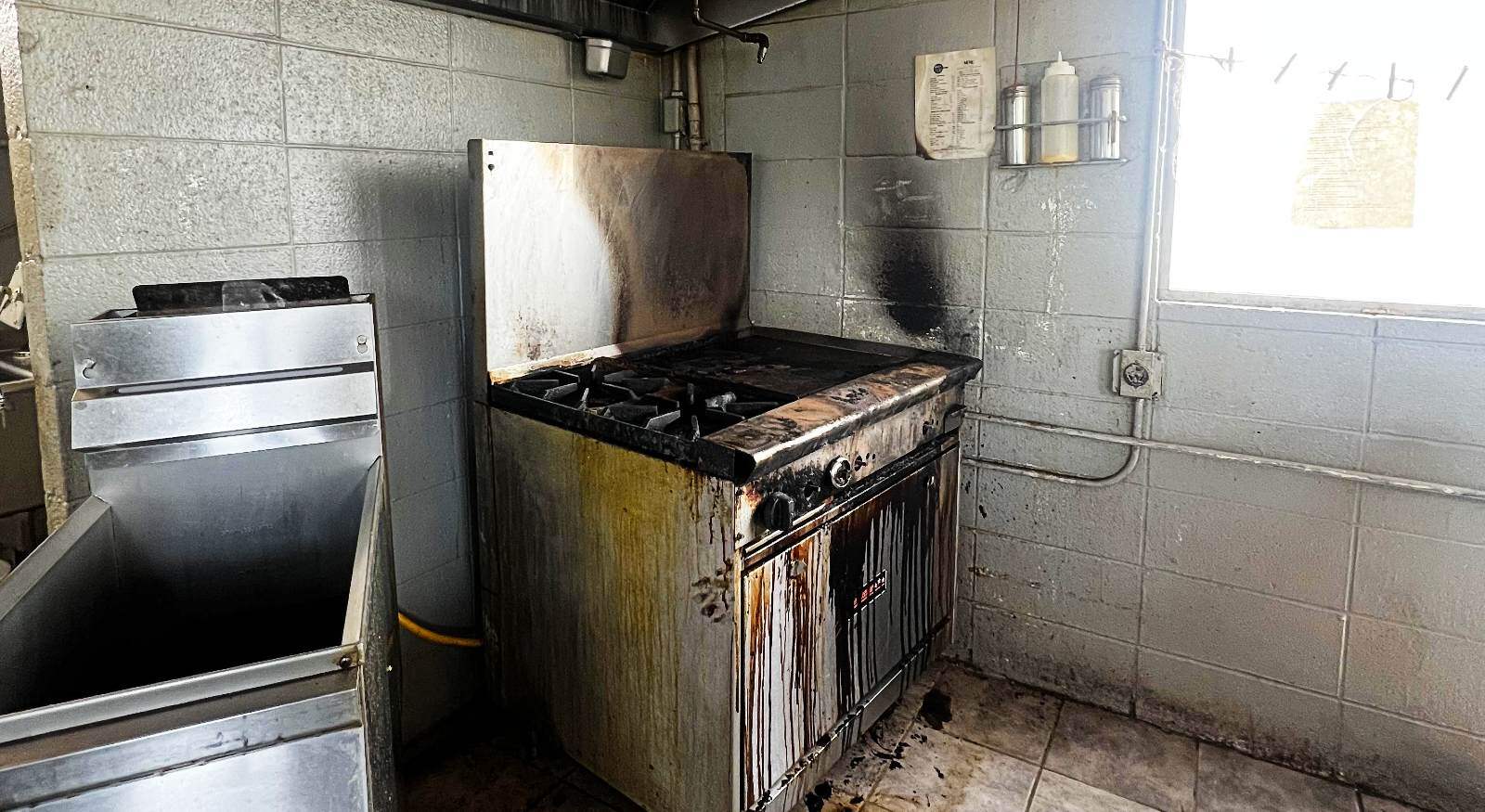 Kitchen with fire damage