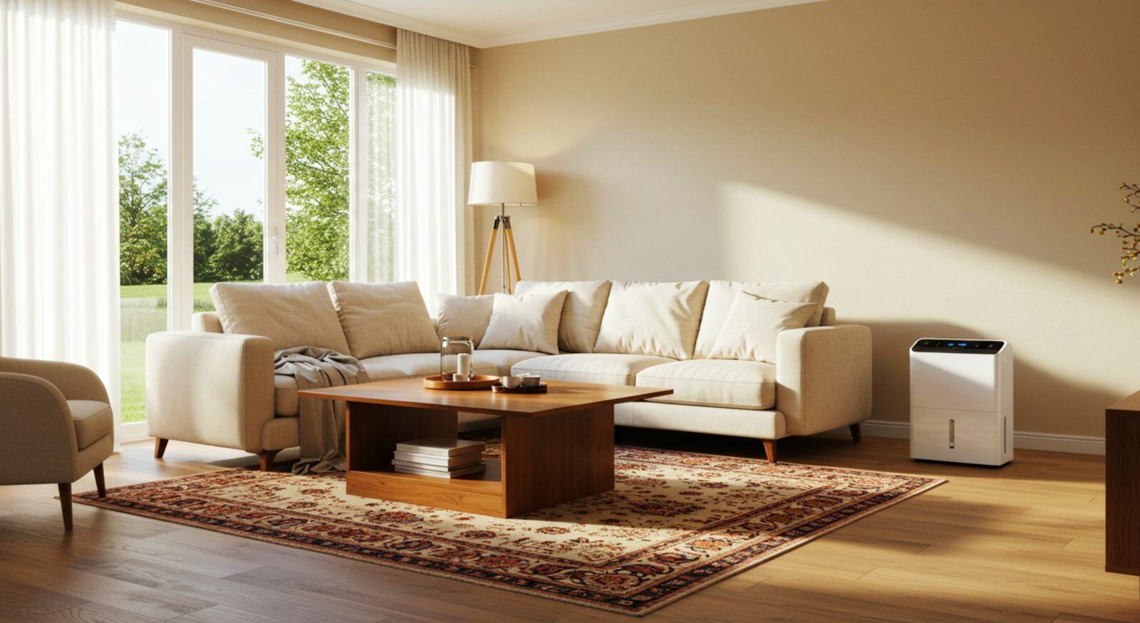 A dehumidifier in a living room.