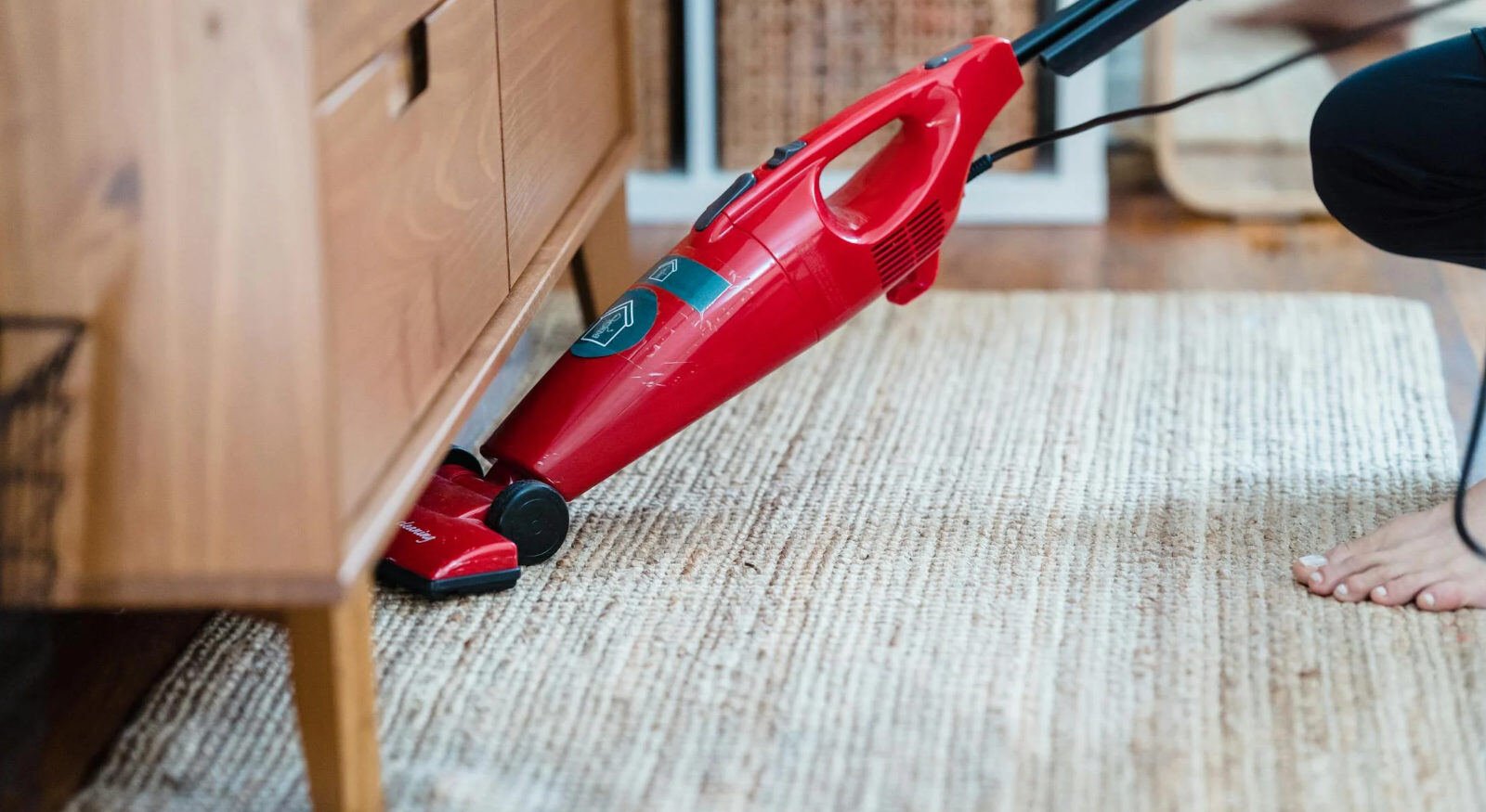 Rug cleaning with a red vacuum