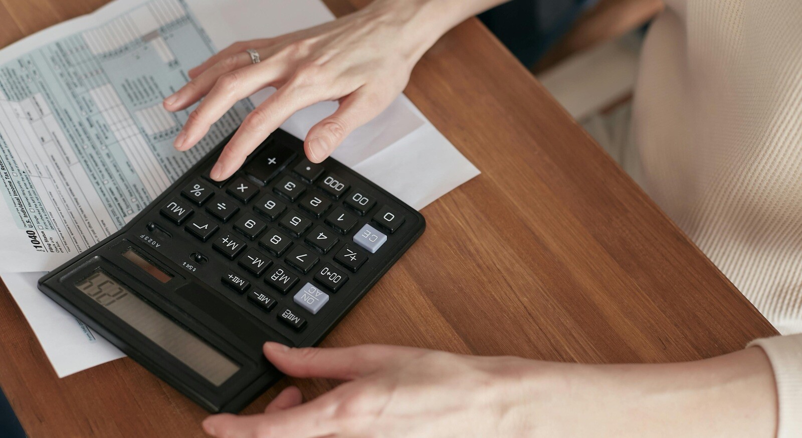 Woman checking at her invoice